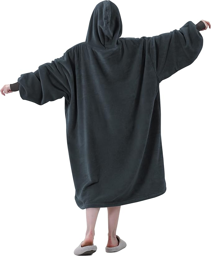 Easy-Going Oversized Flannel Wearable Blanket Hoodie for Adults, One Size Fits All