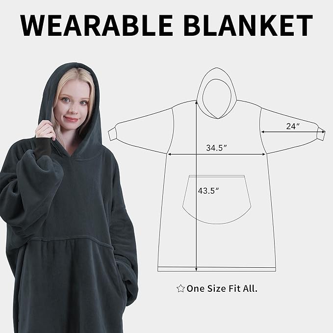 Easy-Going Oversized Flannel Wearable Blanket Hoodie for Adults, One Size Fits All